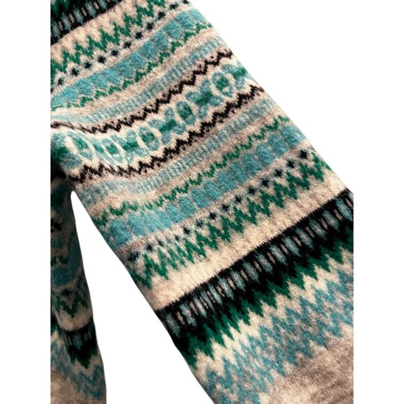 TALBOTS gray green blue FairIsle xox button c neck cardigan sweater NWOT Sz S - Picture 2 of 5